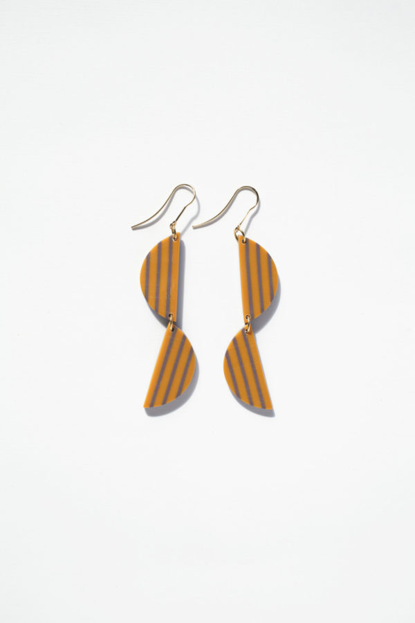 000002 1 DD ORANGE stripes contemporary geometric earring clay yewelry scaled