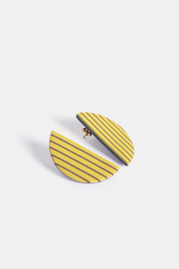 16 011 PE 1 D BIG STRIPES YELLOW stripes contemporary geometric earring clay yewelry scaled