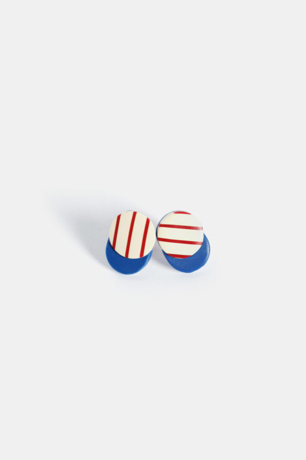 16 012 PE 1 CO STRIPES RED BLUE stripes contemporary earring clay yewelry handmade scaled