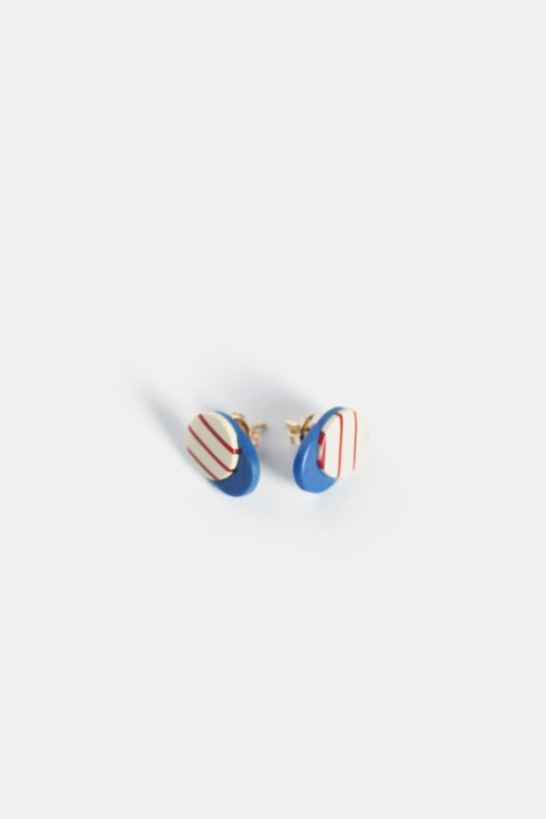 16 012 PE 2 CO STRIPES RED BLUE stripes contemporary earring clay yewelry handmade scaled