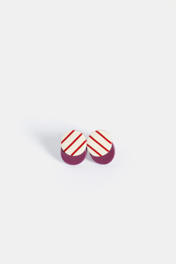 16 013 PE 1 CO STRIPES RED PURPLE stripes contemporary earring clay yewelry handmade scaled