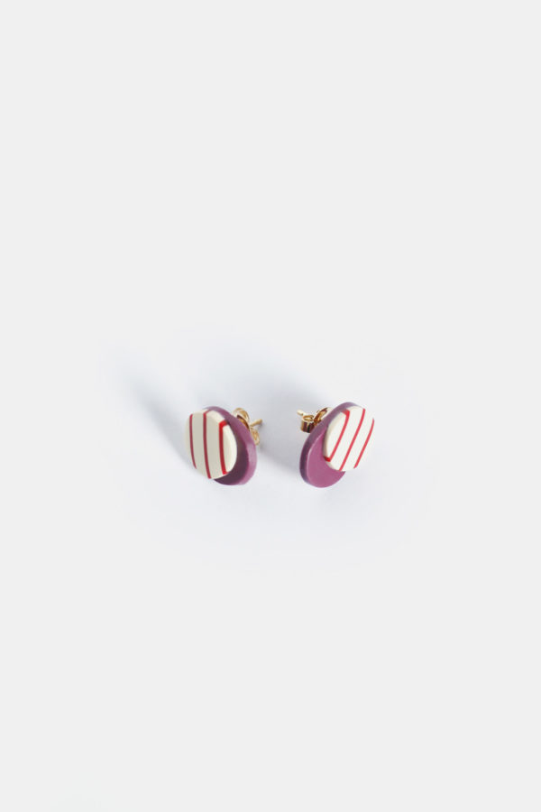 16 013 PE 3 CO STRIPES RED PURPLE stripes contemporary earring clay yewelry handmade scaled